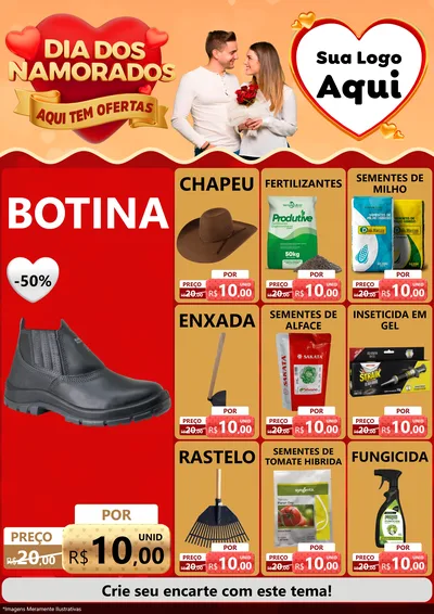 Modelo de Encarte para Encarte A4 Vertical com o tema Dia dos Namorados - Aqui Tem Ofertas para Agropecuária