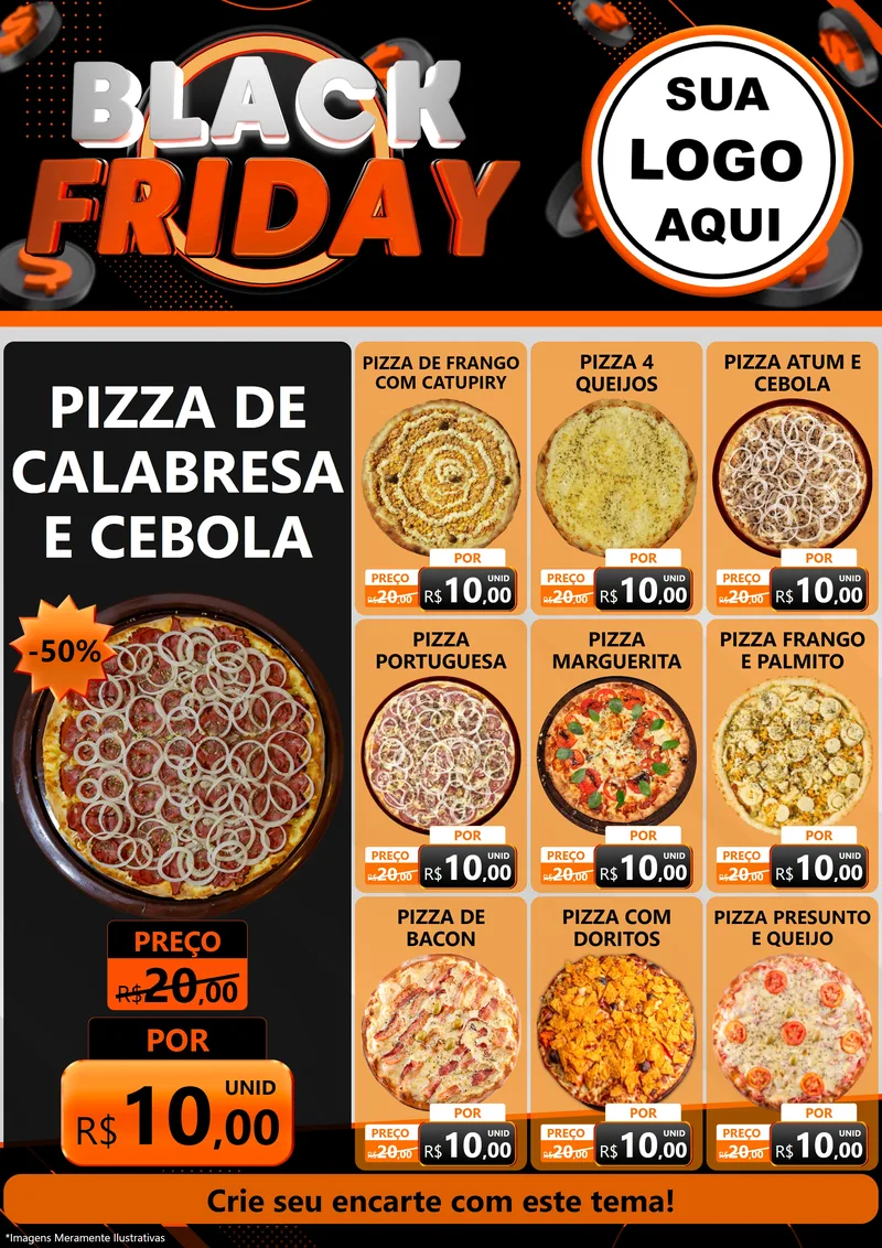 Modelo de Encarte para Encarte A4 Vertical com o tema Black Friday para Pizzaria