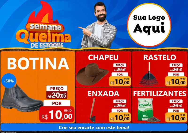 Modelo de Encarte para Encarte A4 Horizontal com o tema Semana Queima de Estoque para Agropecuária