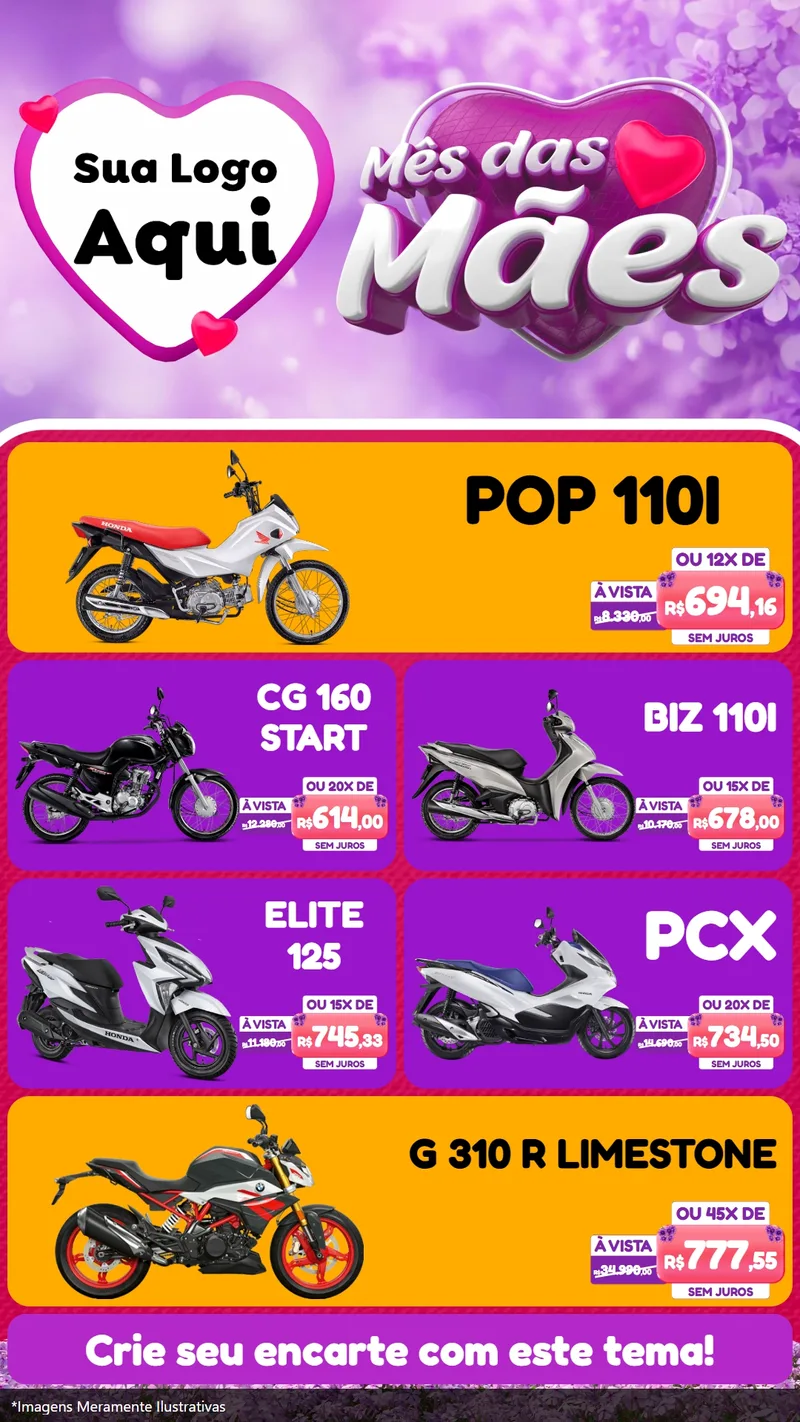 Modelo de TV para TV Vertical com o tema Mês das Mães para Concessionaria de Motos
