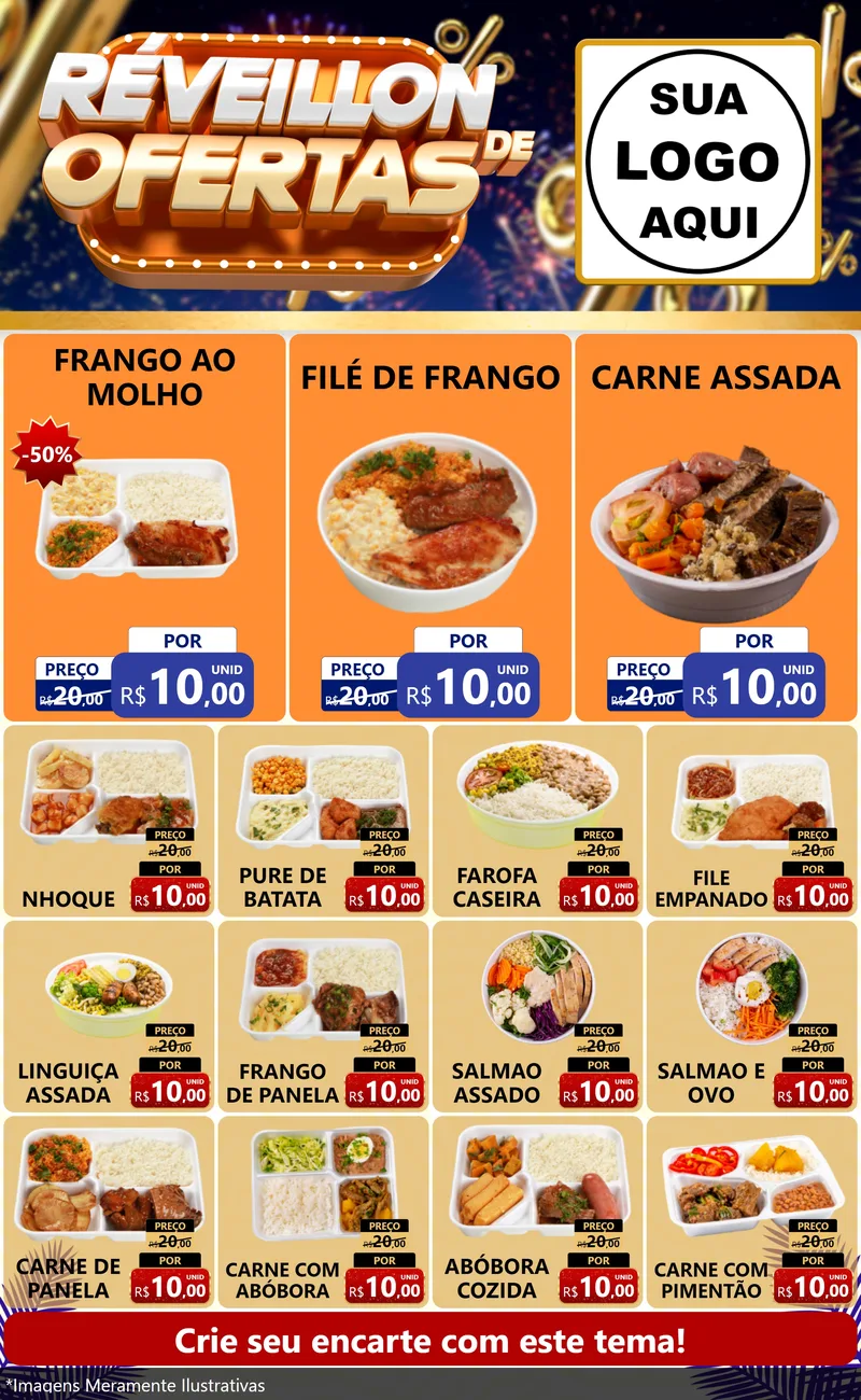Modelo de Encarte para Encarte Grande com o tema Réveillon de Ofertas para Restaurante