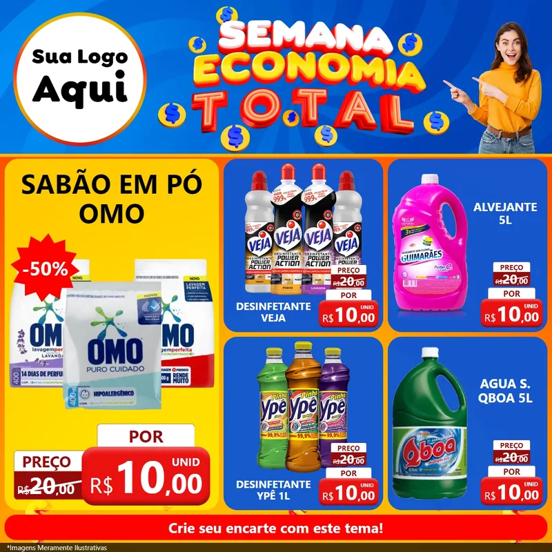 Modelo de Rede Social para Feed Facebook com o tema Semana Economia Total para Produtos de Limpeza