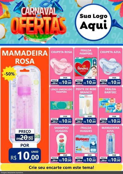 Modelo de Encarte para Encarte A4 Vertical com o tema Carnaval de Ofertas para Bebês
