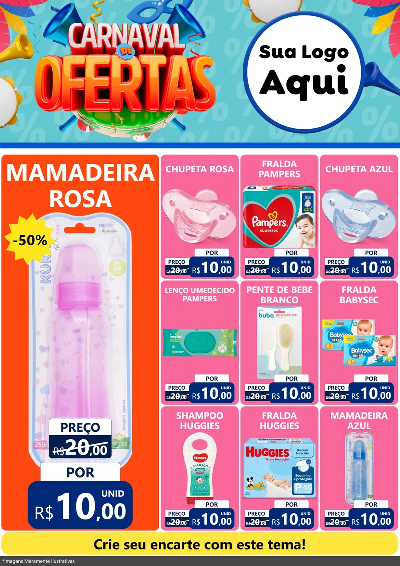 Modelo de Encarte para Encarte A4 Vertical com o tema Carnaval de Ofertas para Bebês