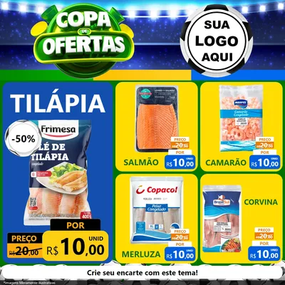 Modelo de Rede Social para Feed Facebook com o tema Copa de Ofertas para Peixaria