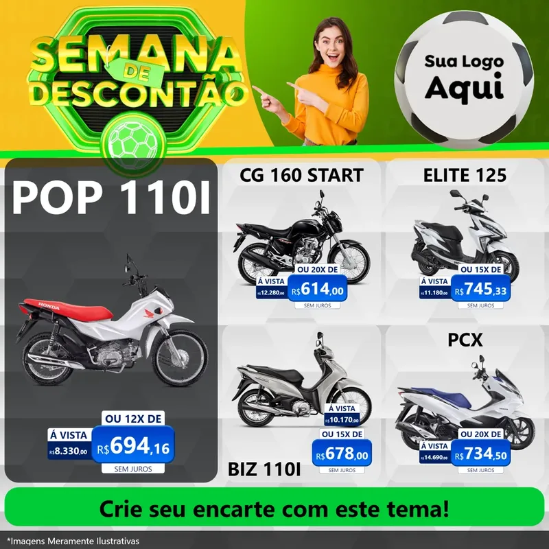 Modelo de Rede Social para Feed Facebook com o tema Semana de Descontão - Copa para Concessionaria de Motos