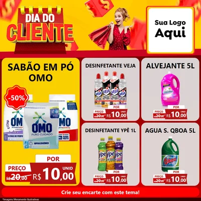 Modelo de Rede Social para Feed Facebook com o tema Dia do Cliente para Produtos de Limpeza