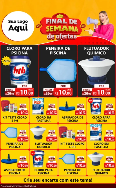 Modelo de Encarte para Encarte Grande com o tema Final de Semana de Ofertas para Produtos para Piscina