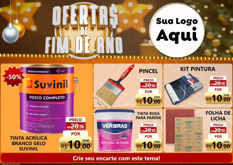 Modelo de Encarte para Encarte A4 Horizontal com o tema Ofertas de Fim de Ano para Tintas e Ferramentas