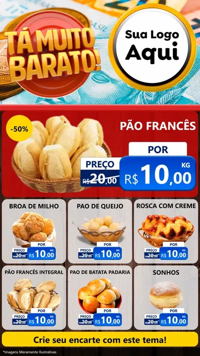 Modelo de Rede Social para Stories com o tema Está Muito Barato para Padaria