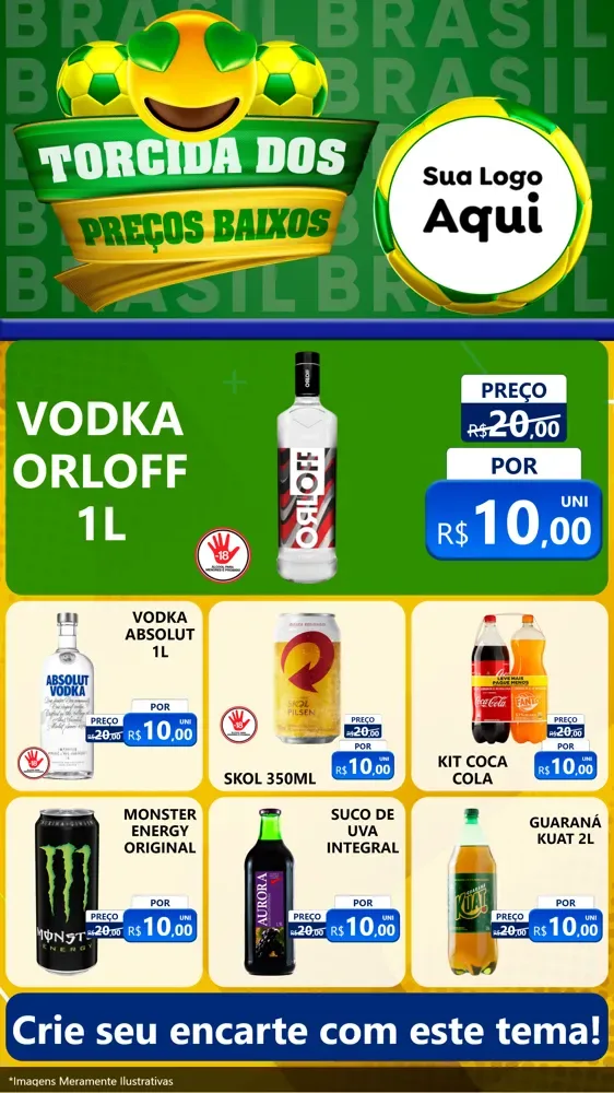 Modelo de Rede Social para Stories com o tema Torcida dos Preços Baixos - Copa para Distribuidora de bebidas