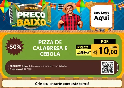 Modelo de Cartaz para Cartaz A4 Horizontal com o tema Arraiá de Preço Baixo - Junina para Pizzaria