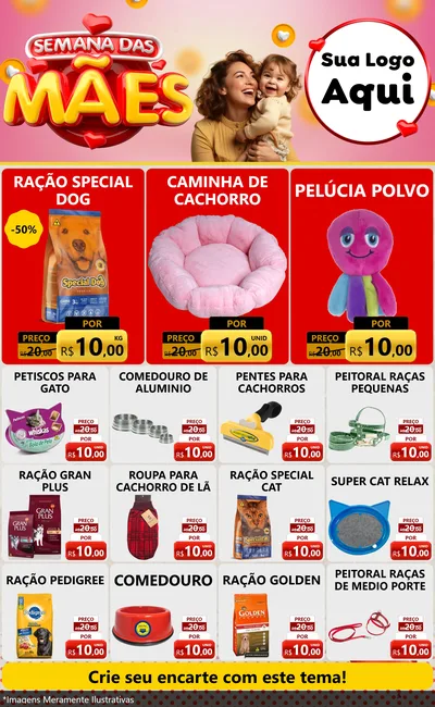 Modelo de Encarte para Encarte Grande com o tema Semana das Mães para Pet Shop