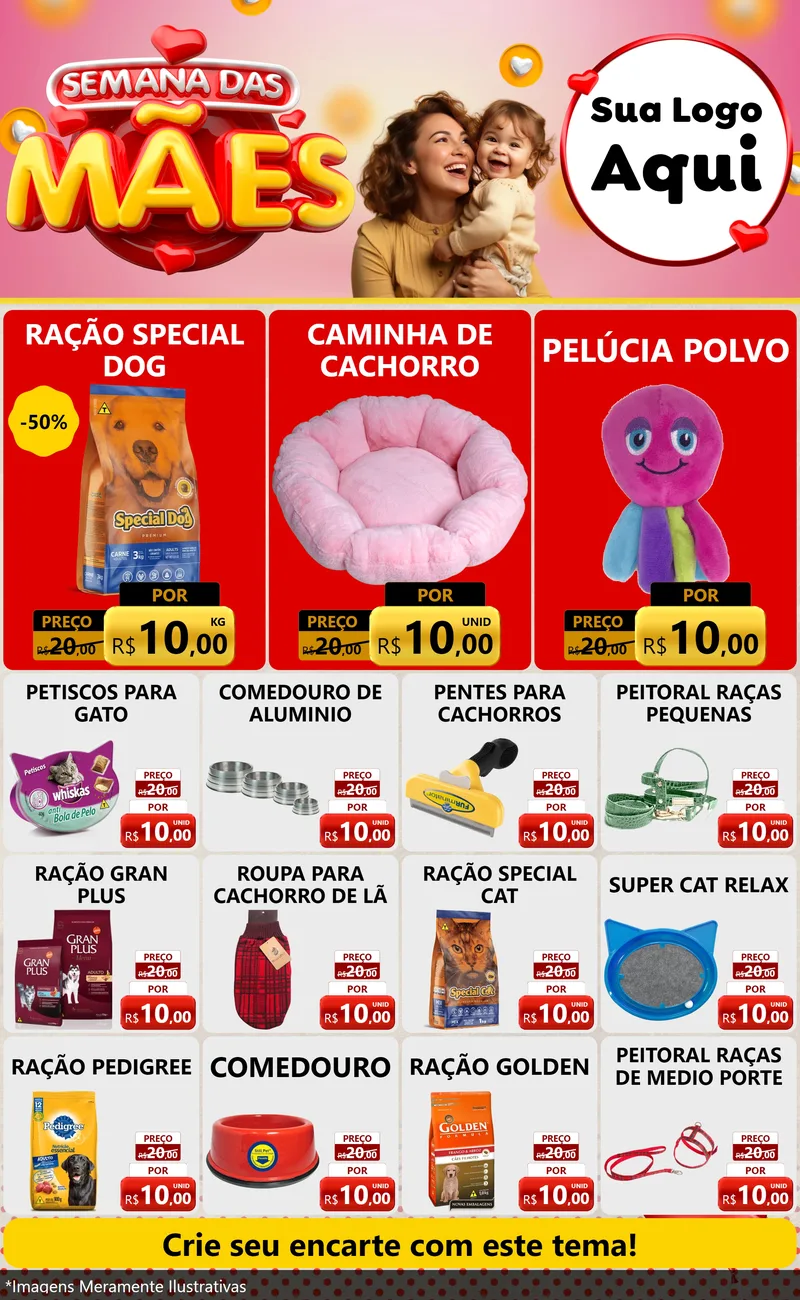 Modelo de Encarte para Encarte Grande com o tema Semana das Mães para Pet Shop