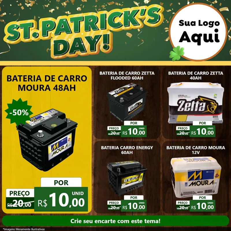 Modelo de Rede Social para Feed Facebook com o tema St Patriks Day para Baterias Elétricas