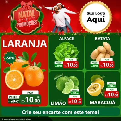 Modelo de Rede Social para Feed Facebook com o tema Natal de Promoções para Hortifrúti