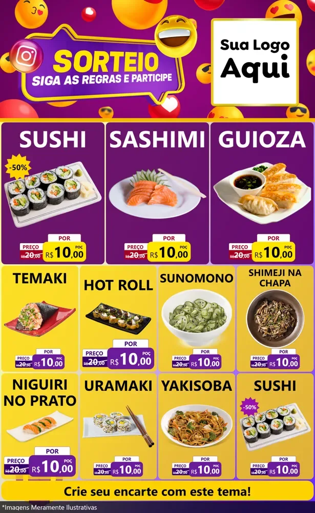 Modelo de Encarte para Encarte Grande com o tema Sorteio para Comida japonesa