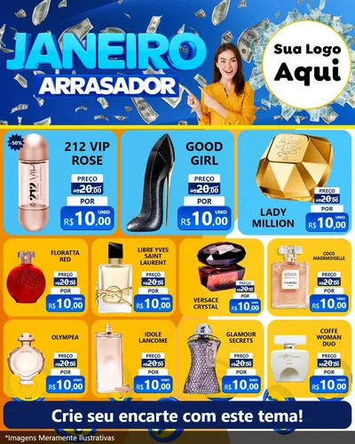 Modelo de Rede Social para Feed Instagram com o tema Janeiro Arrasador para Perfumes