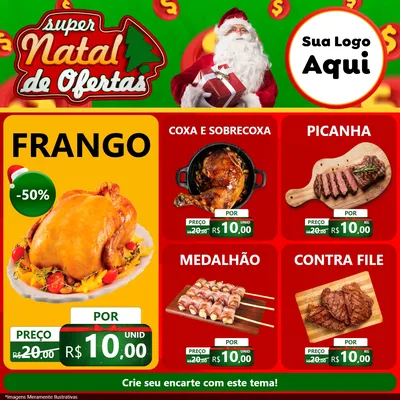 Modelo de Rede Social para Feed Facebook com o tema Super Natal de Ofertas para Assados