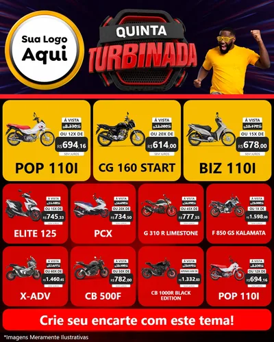 Modelo de Rede Social para Feed Instagram com o tema Quinta Turbinada para Concessionaria de Motos