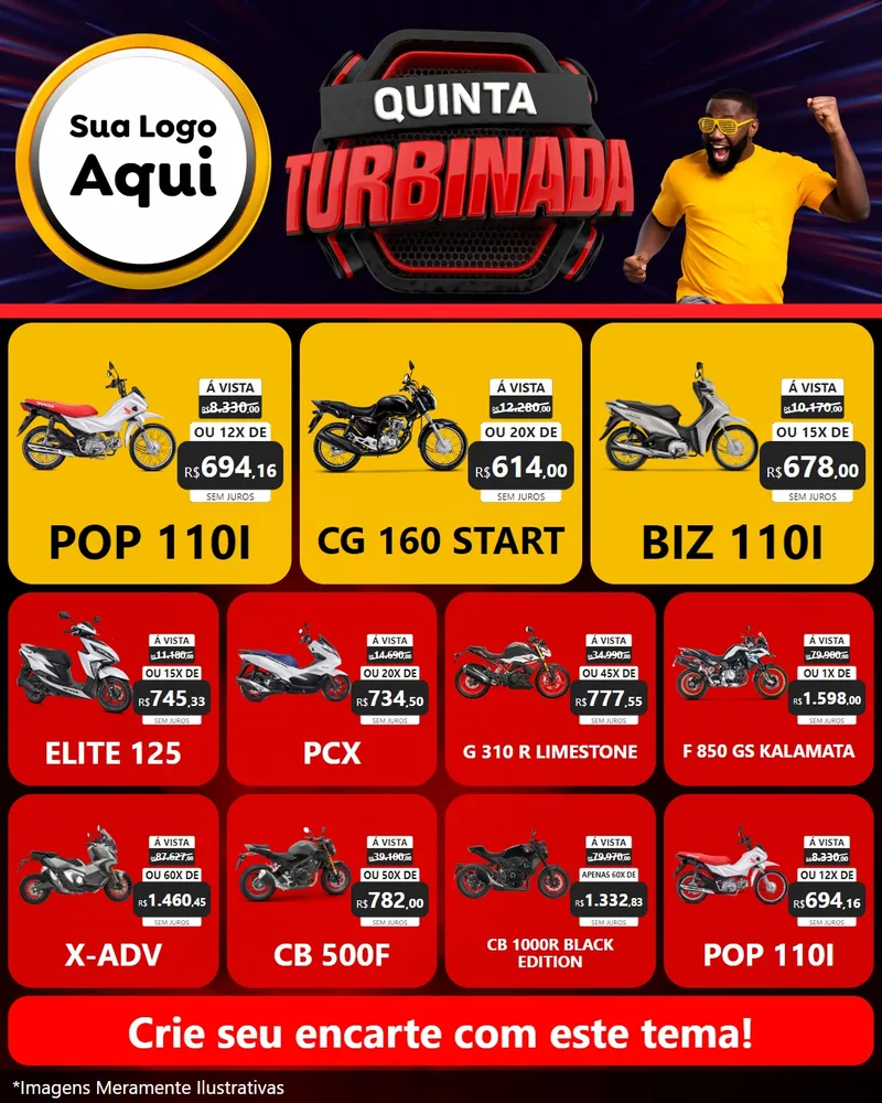 Modelo de Rede Social para Feed Instagram com o tema Quinta Turbinada para Concessionaria de Motos