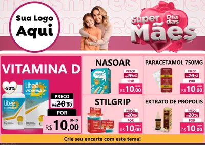 Modelo de Encarte para Encarte A4 Horizontal com o tema Super Dia Das Mães para Farmácia