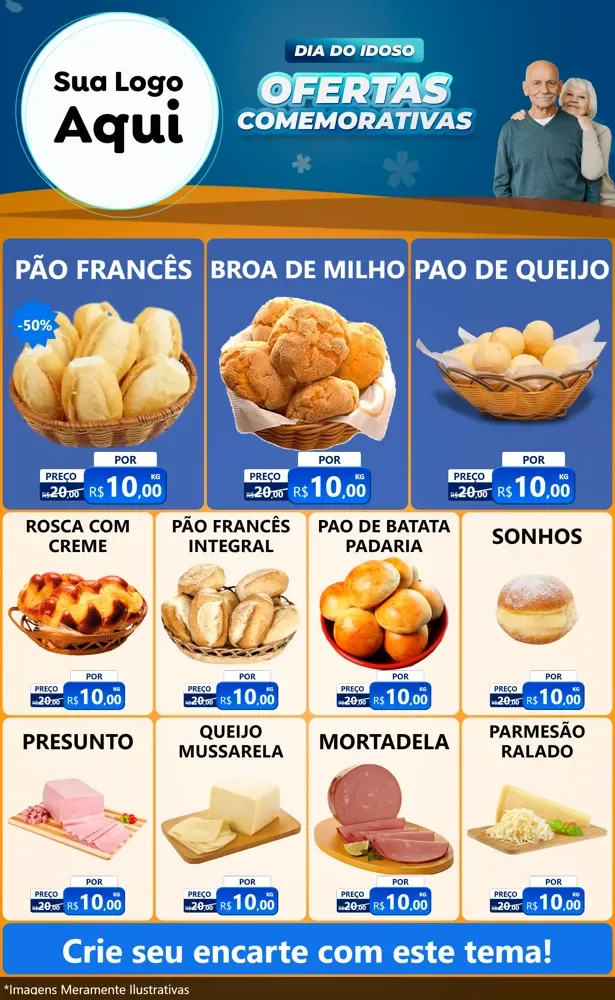 Modelo de Encarte para Encarte Grande com o tema Dia do Idoso para Padaria