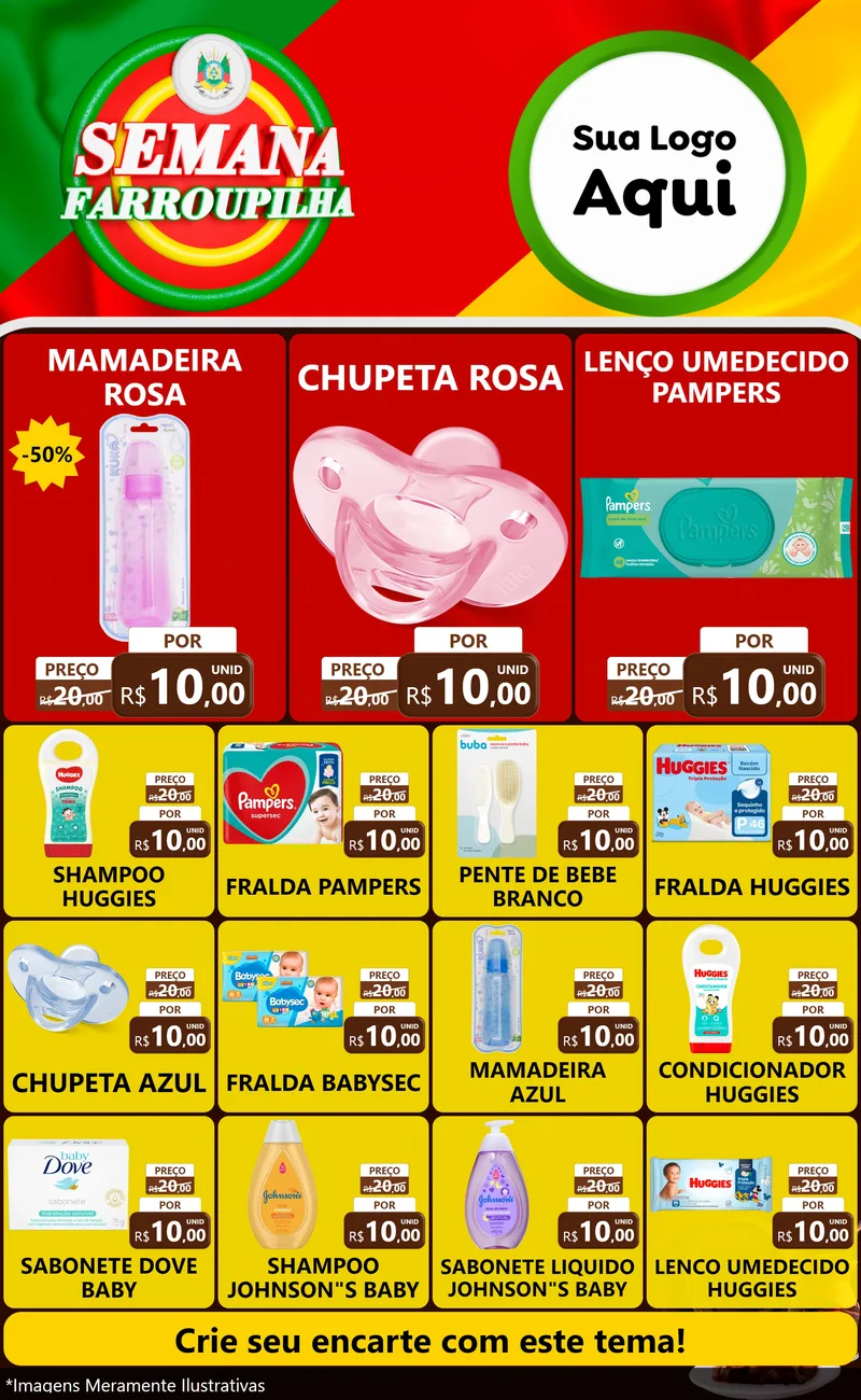 Modelo de Encarte para Encarte Grande com o tema Semana Farroupilha para Bebês