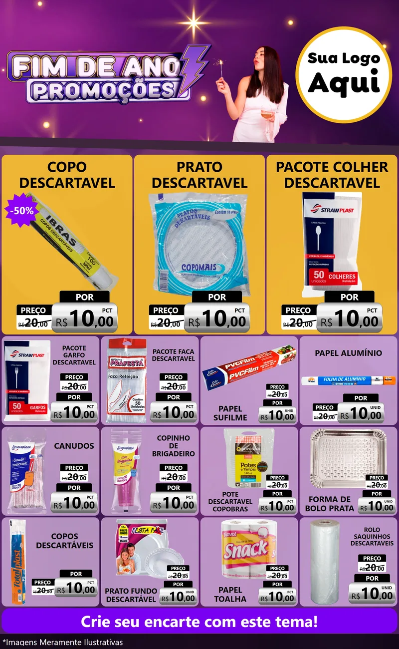 Modelo de Encarte para Encarte Grande com o tema Fim de Ano Promoções para Embalagens