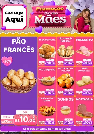 Modelo de Encarte para Encarte A4 Vertical com o tema Promoção Dia das Mães para Padaria