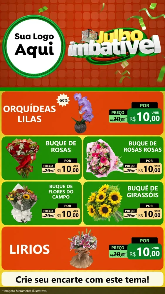 Modelo de TV para TV Vertical com o tema Julho Imbatível para Floricultura e jardim