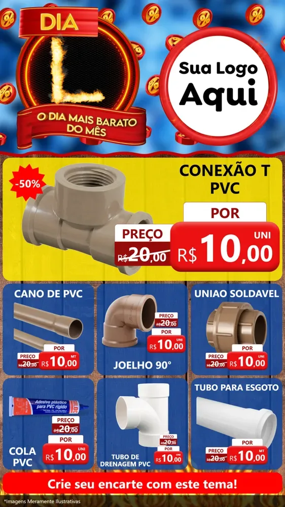Modelo de Rede Social para Stories com o tema Dia L - O Dia Mais Barato Do Mês para Tubos e conexões
