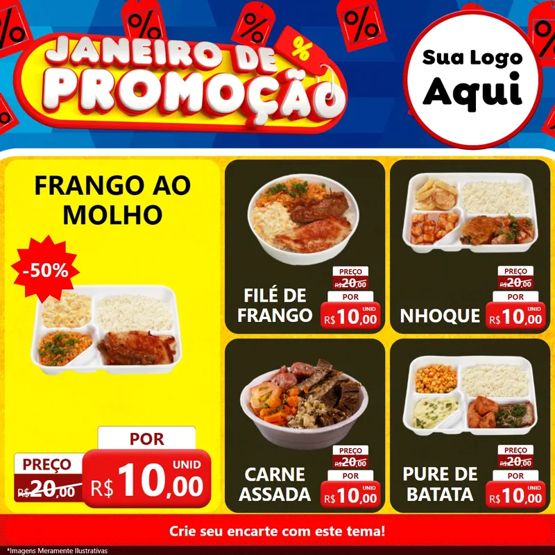 Modelo de Rede Social para Feed Facebook com o tema Janeiro de Promoção para Restaurante
