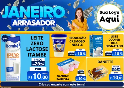Modelo de Encarte para Encarte A4 Horizontal com o tema Janeiro Arrasador para Frios e Laticínios