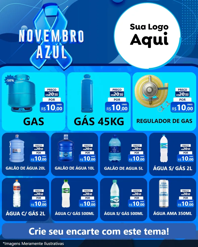 Modelo de Rede Social para Feed Instagram com o tema Novembro Azul para Água e gás