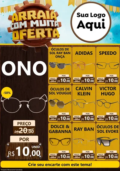 Modelo de Encarte para Encarte A4 Vertical com o tema Ofertas de São João - Junina para Óticas