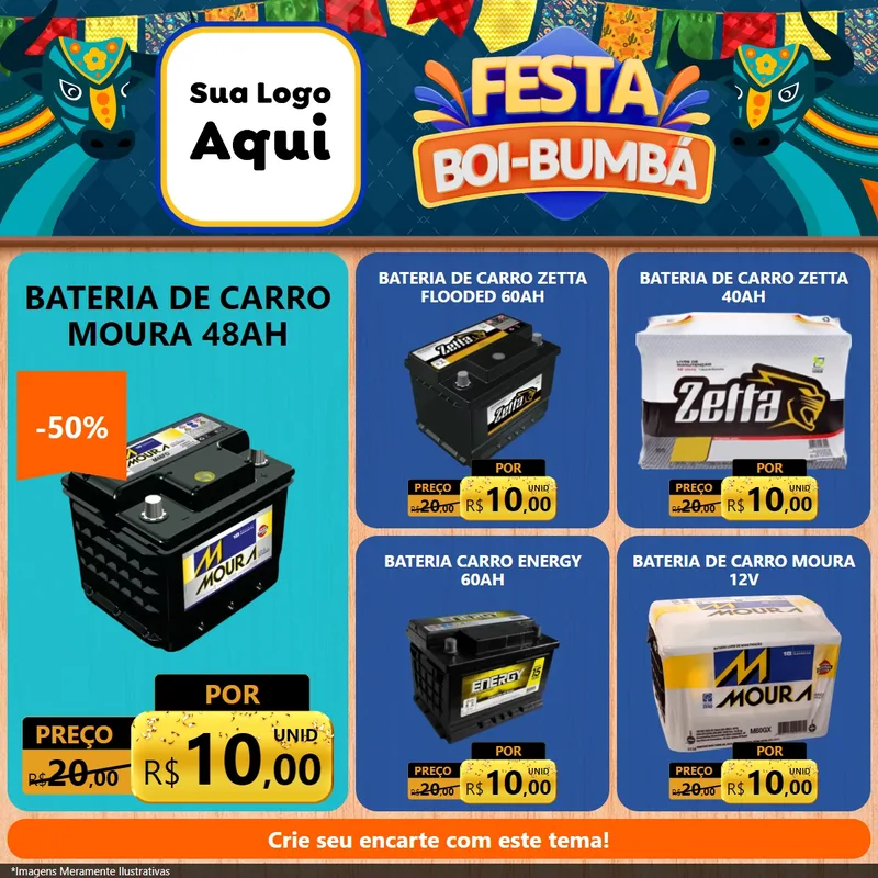 Modelo de Rede Social para Feed Facebook com o tema Festa Boi Bumbá para Baterias Elétricas
