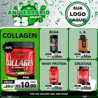 Modelo de Rede Social para Feed Facebook com o tema Promoção de Aniversário - 25 Anos para Suplementos alimentares