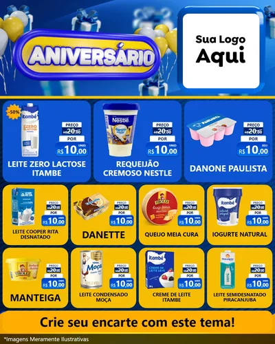 Modelo de Rede Social para Feed Instagram com o tema Aniversário para Frios e Laticínios