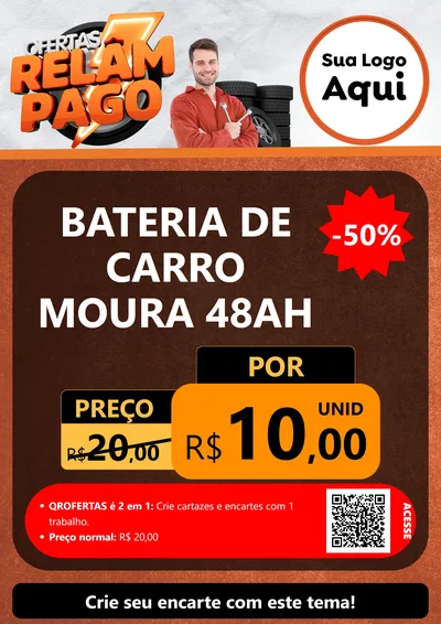 Modelo de Cartaz para Cartaz A4 Vertical com o tema Ofertas Relâmpago - Moto / Auto para Baterias Elétricas