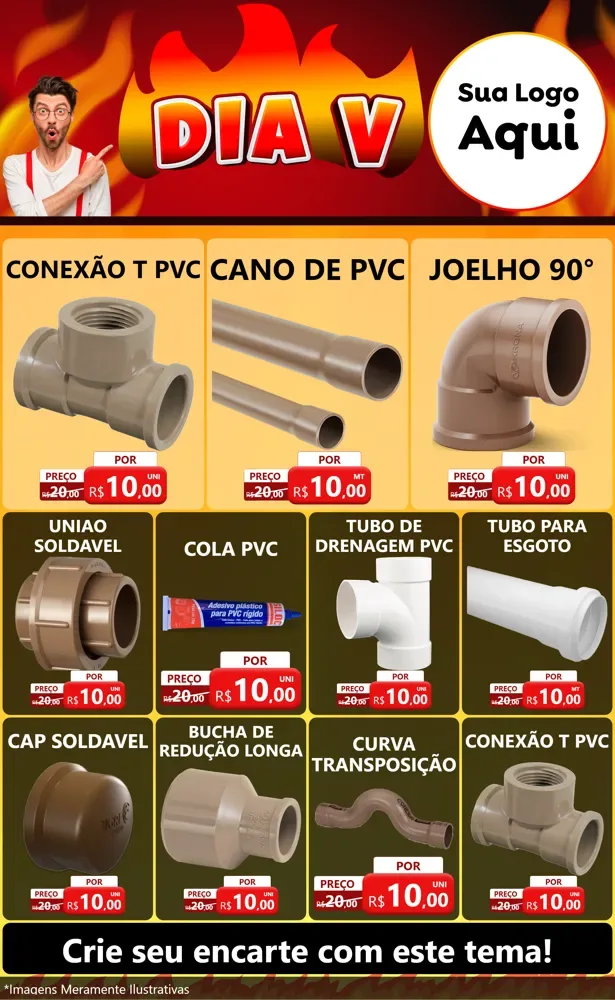 Modelo de Encarte para Encarte Grande com o tema Dia V para Tubos e conexões