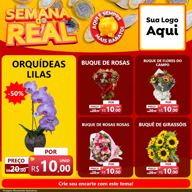 Modelo de Rede Social para Feed Facebook com o tema Semana do Real para Floricultura e jardim