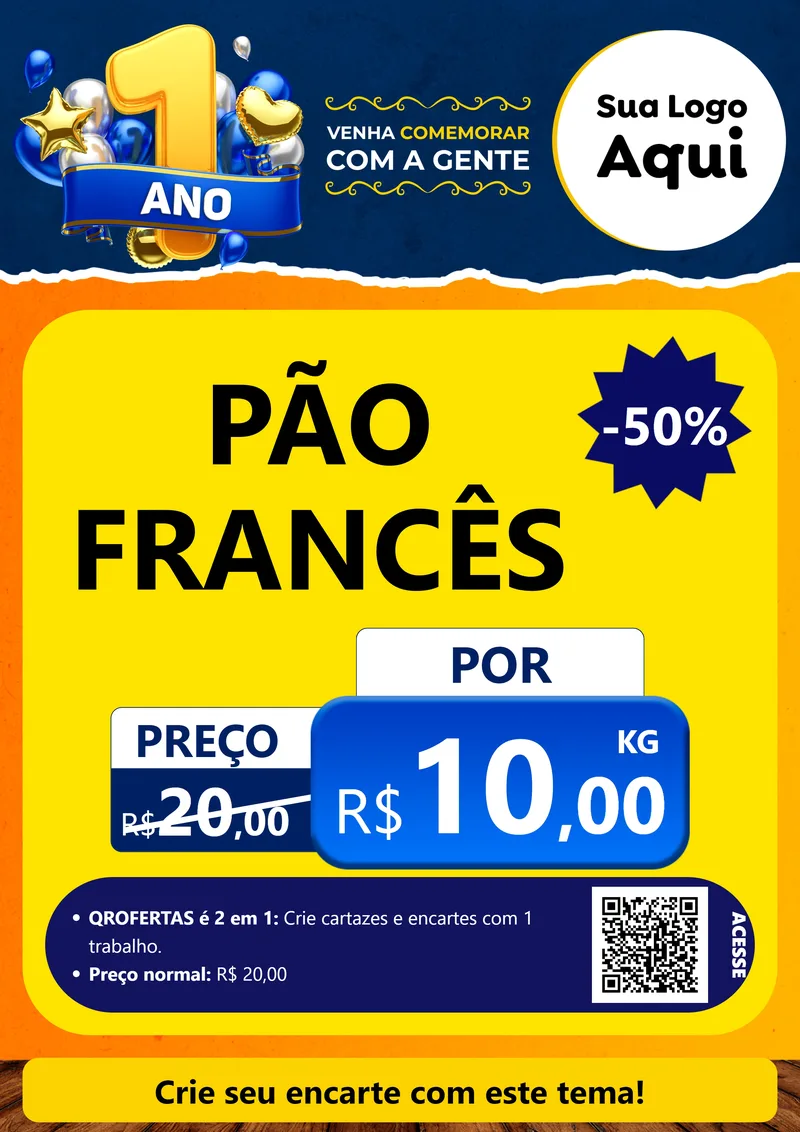 Modelo de Cartaz para Cartaz A4 Vertical com o tema Um Ano de Aniversário para Padaria
