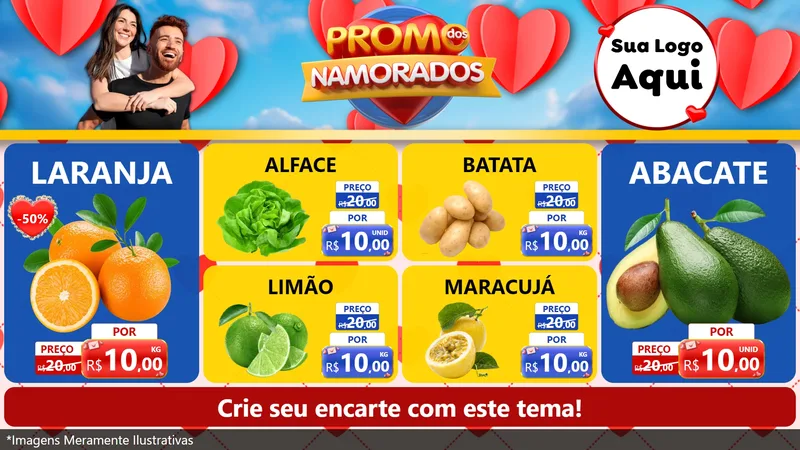 Modelo de TV para TV Horizontal com o tema Promo dos Namorados para Hortifrúti