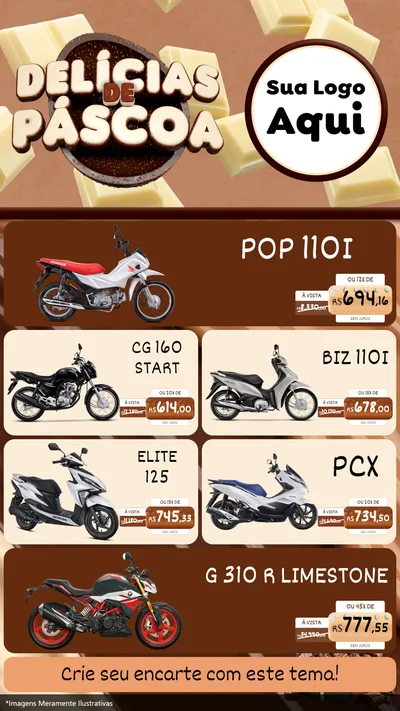 Modelo de TV para TV Vertical com o tema Delícias de Páscoa para Concessionaria de Motos