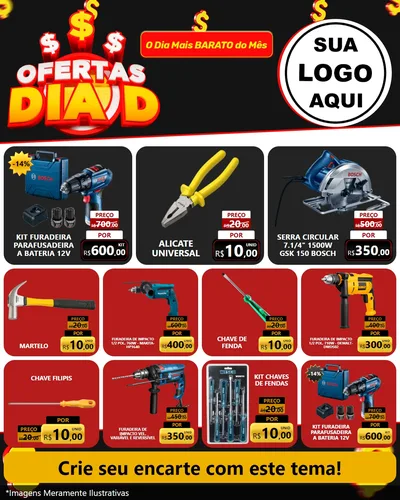 Modelo de Rede Social para Feed Instagram com o tema Ofertas Dia D para Maquinas e Ferramentas