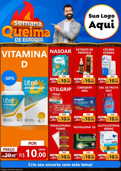 Modelo de Encarte para Encarte A4 Vertical com o tema Semana Queima de Estoque para Farmácia