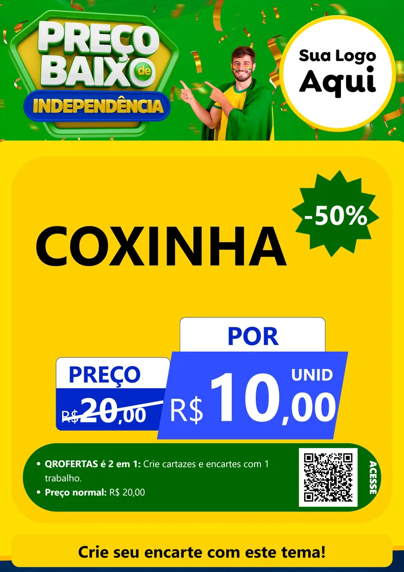 Modelo de Cartaz para Cartaz A4 Vertical com o tema Preço Baixo de Independência para Salgadaria