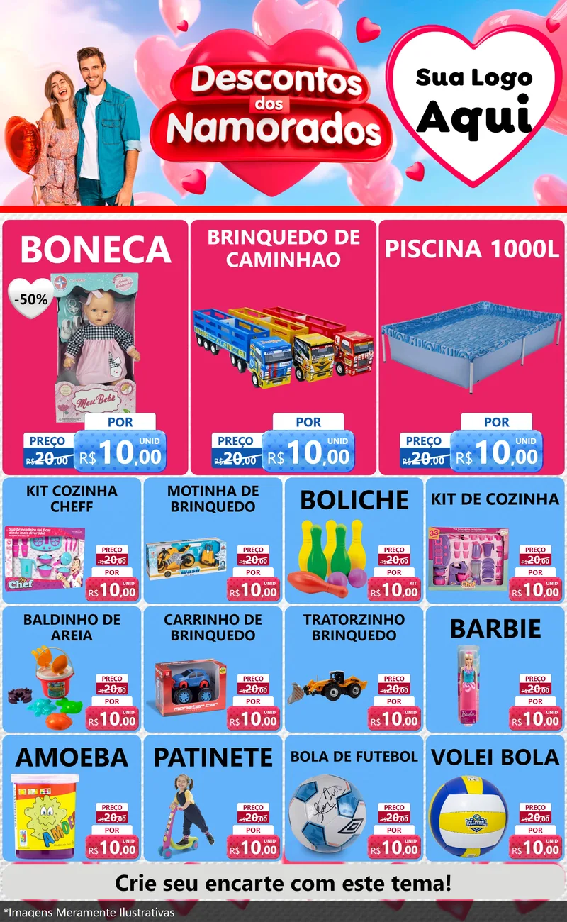 Modelo de Encarte para Encarte Grande com o tema Descontos dos Namorados para Brinquedos