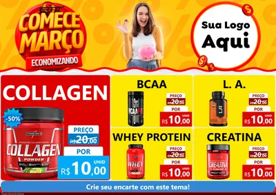 Modelo de Encarte para Encarte A4 Horizontal com o tema Comece Março Economizando para Suplementos alimentares